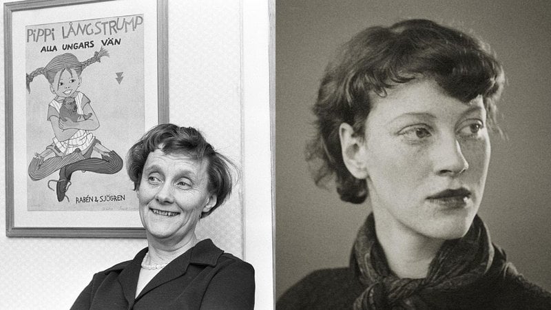 Astrid Lindgren med en tavla illustrerad av Ingrid Vang Nyman (till höger i bild). Foto: Stella Pictures